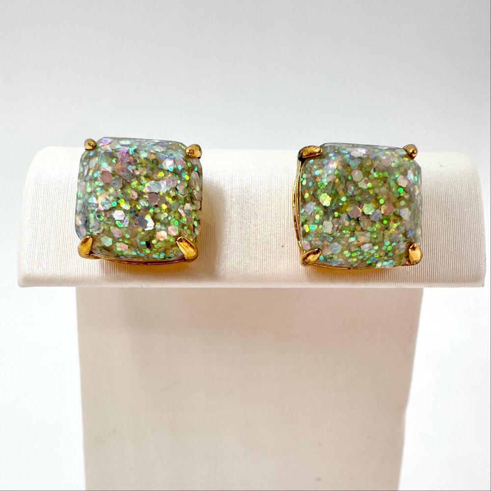 Kate Spade Opal Glitter Stud Earrings Designer Fun Flirty Party Girl Signed
